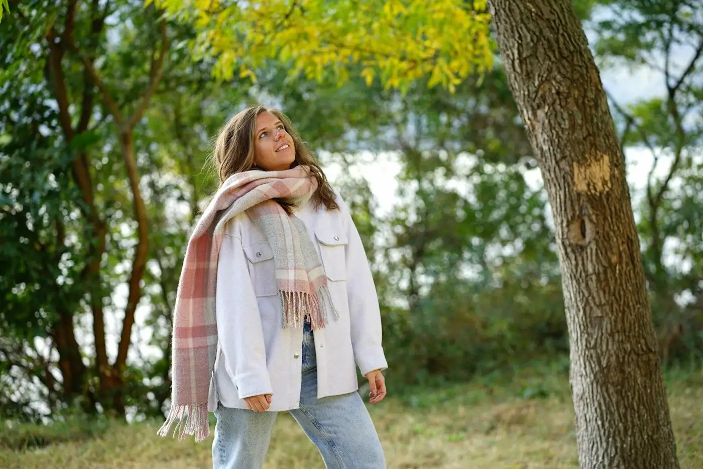 A finished Lucr pashmina worn outdoors, the kind of piece our trade partners put their own label on.